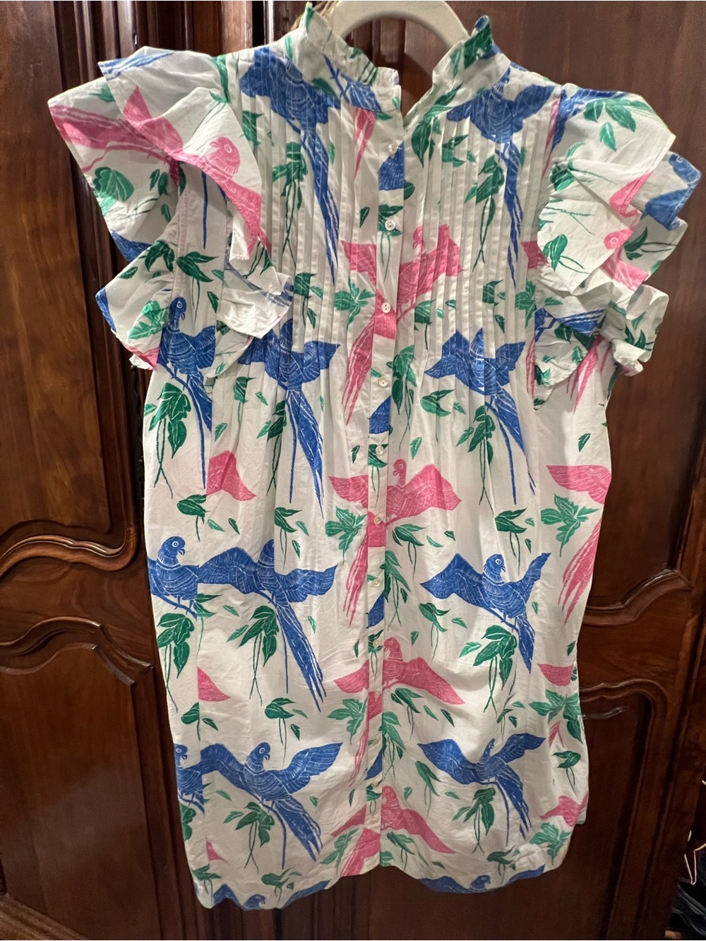 Oliphant Pintuck Ruffle Mini Dress In Macaw Print - Picture 6 of 11